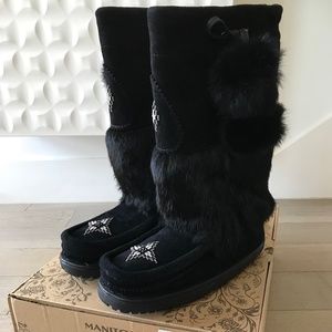 Manitobah Mukluks Snowy Owl Waterproof Real Fur Suede Tall Snow Boots